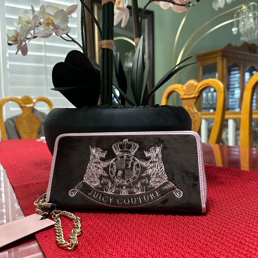 🤎🩷NWT Juicy Couture Scottie Dogs large zip around Brown/Pink Wallet/Wristlet🤎🩷